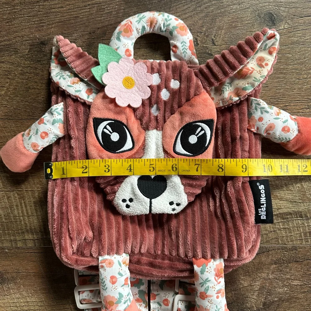 Girls Les Deglingos Pink Floral Deer Backpack One Size